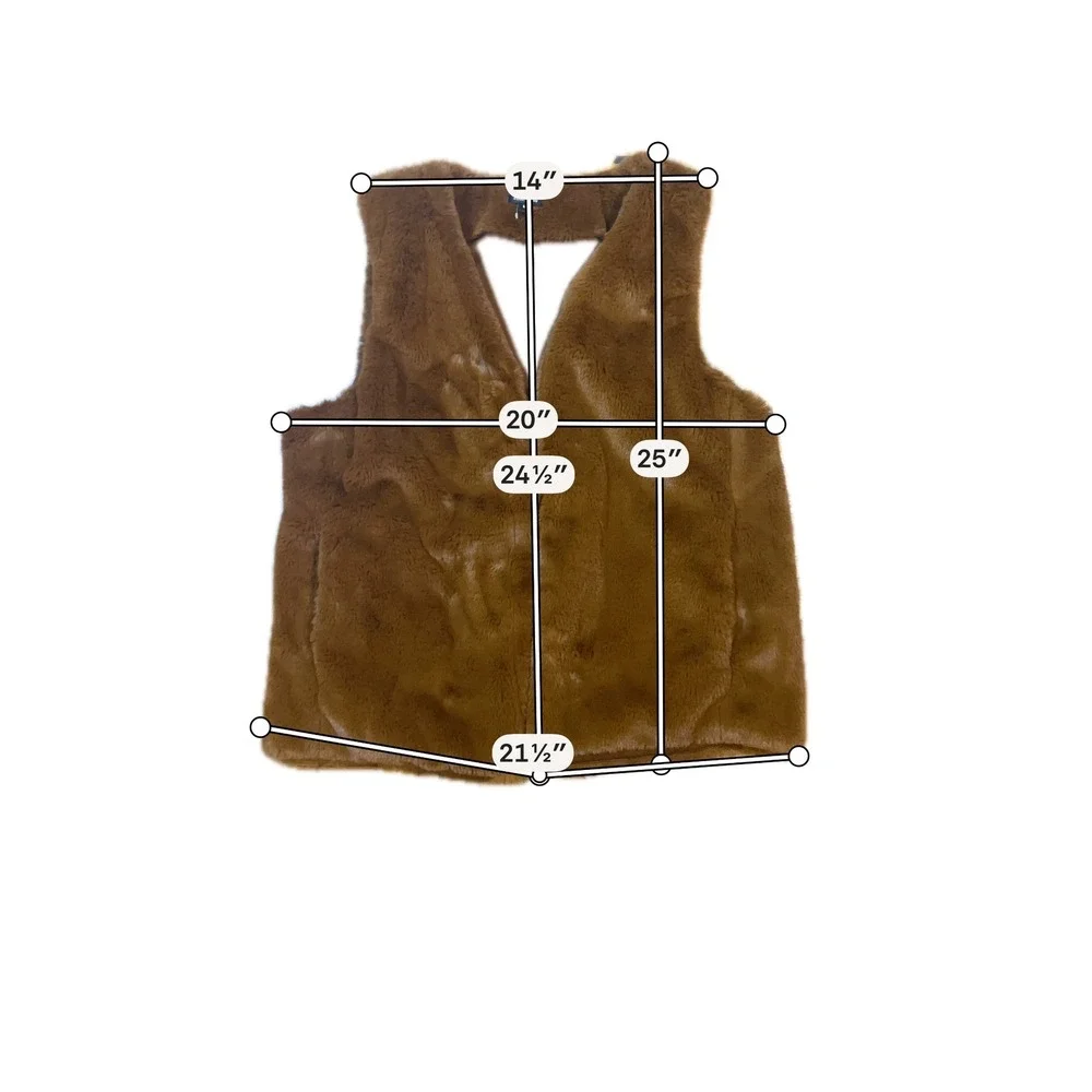 Stella & Dot Faux Fur Vest Women M Brown Excellent‎ Plush Open Front Cutout Back
